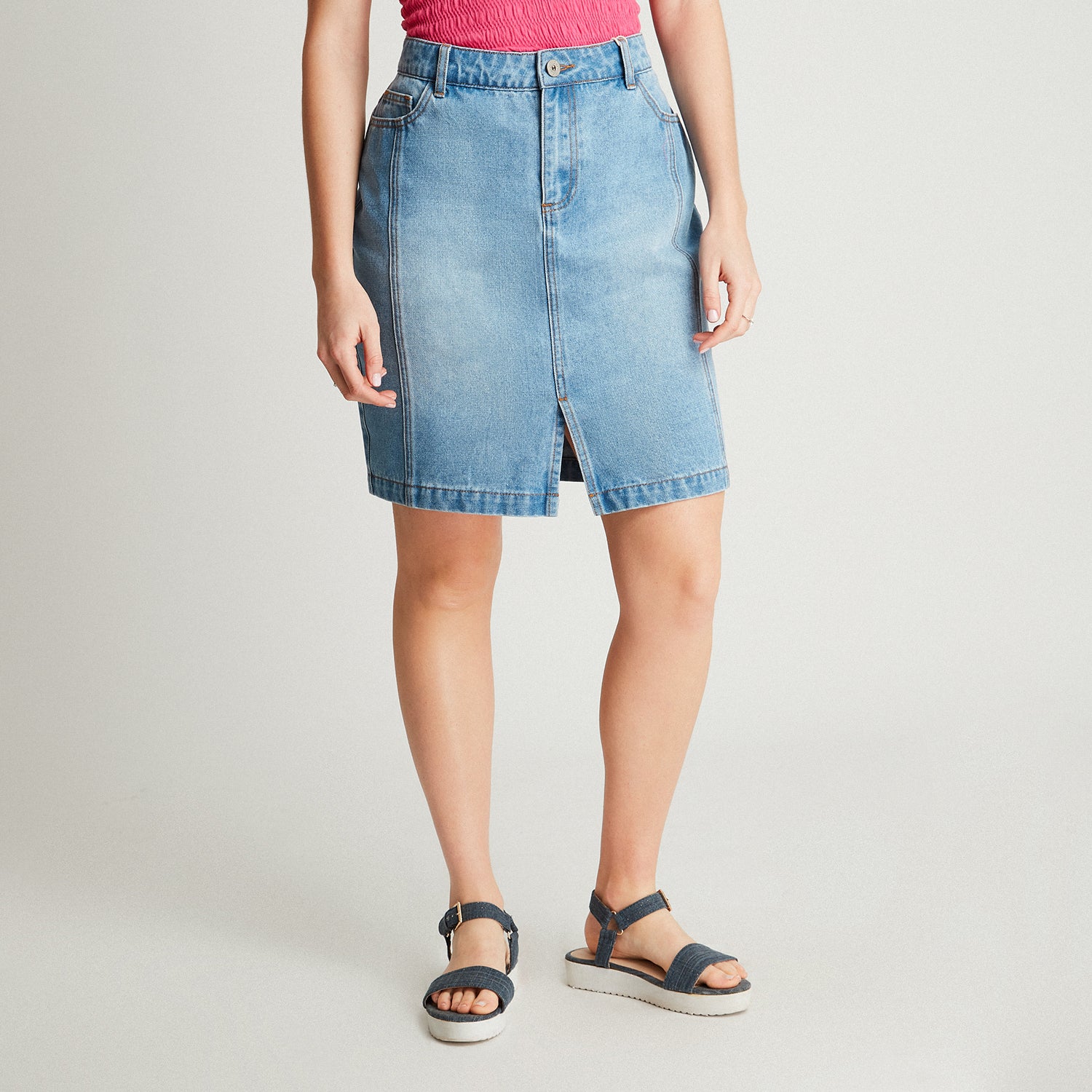 Falda Celeste Denim Midi Push - Lorenzo di Pontti